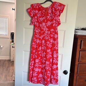 Sugarlips Red and Pink Floral Midi Dress